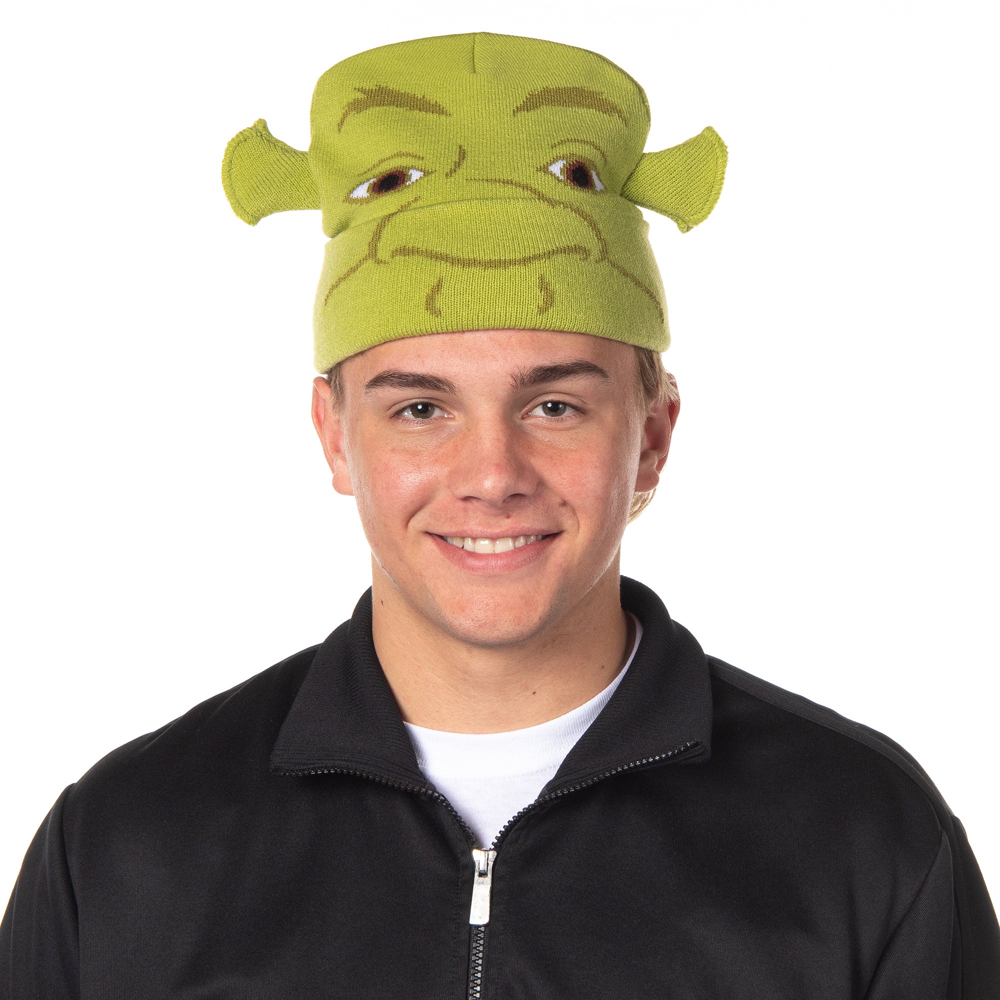 Shrek Costume Beanie Green Ogre Character Face Cuff Knit Beanie Hat w/ 3D Ears