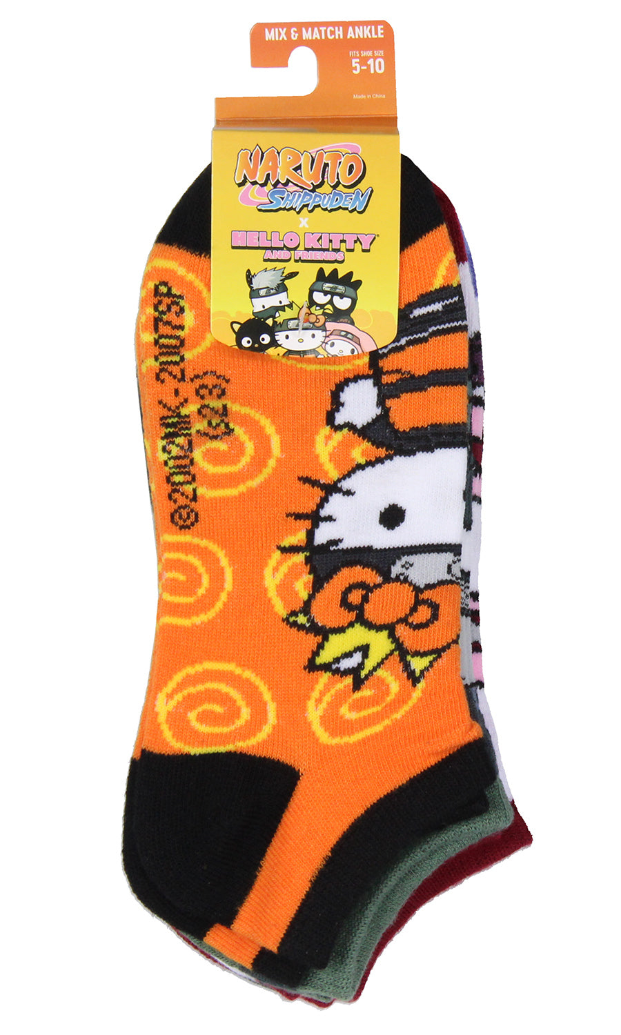 Hello Kitty X Naruto Character Mash-Up Ankle No-Show Socks 5 Pair Pack