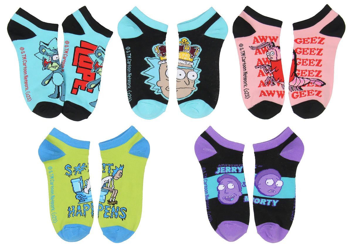 Rick and Morty Men's Mix and Match Ankle No-Show Socks 5 Pair Pack