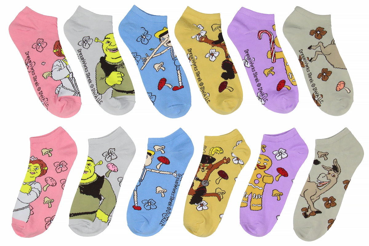 Shrek Women's Franchise Characters And Mushrooms No-Show Ankle Socks 6 Pair Pack