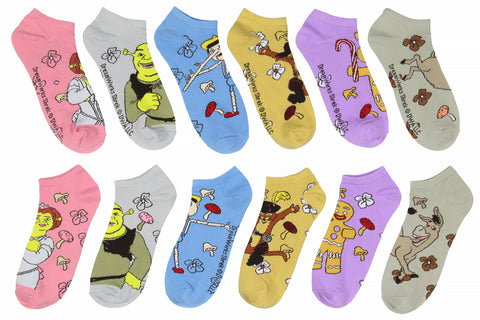 Shrek Women's Franchise Characters And Mushrooms No-Show Ankle Socks 6 Pair Pack