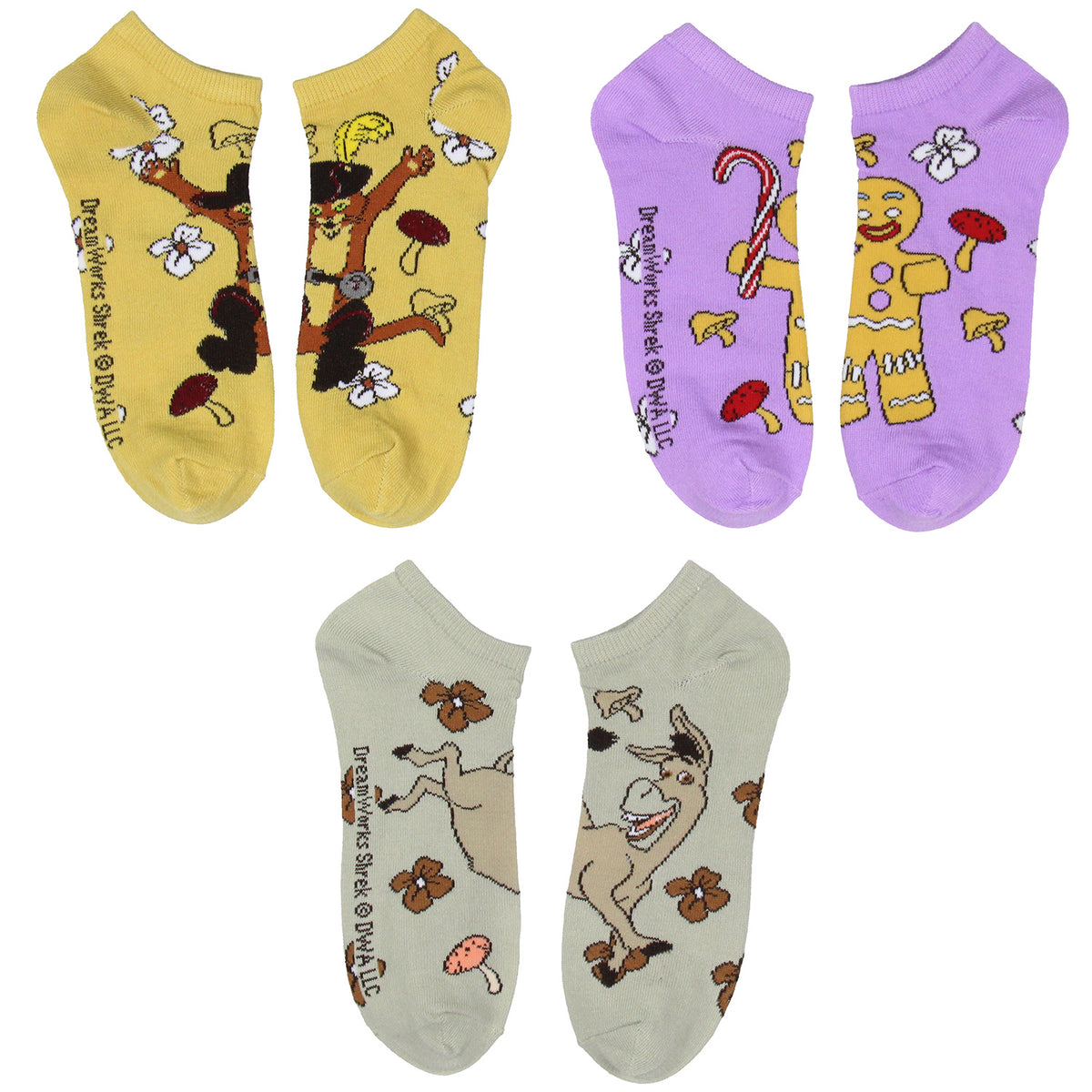 Shrek Women's Franchise Characters And Mushrooms No-Show Ankle Socks 6 Pair Pack