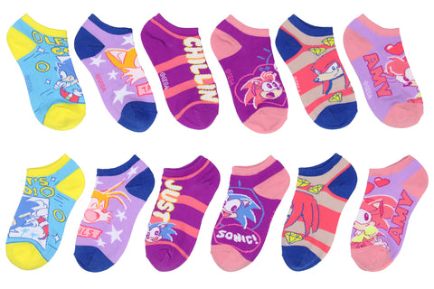 Sonic The Hedgehog Kids Tails Knuckles Amy No-Show Ankle Socks 6 Pair Pack