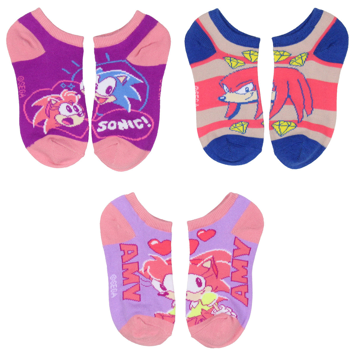 Sonic The Hedgehog Kids Tails Knuckles Amy No-Show Ankle Socks 6 Pair Pack