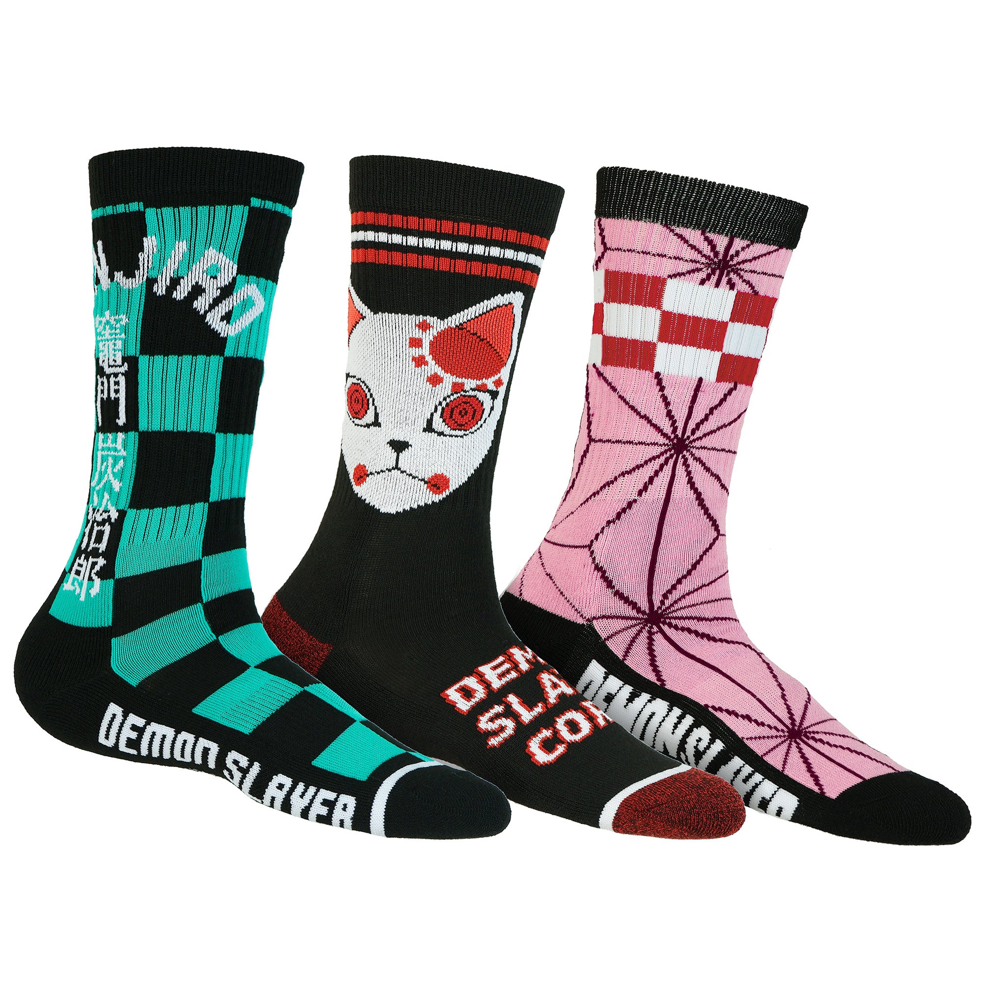 Demon Slayer Anime Tanjiro And Nezuko Character Athletic Mid-Calf Socks 3 Pairs