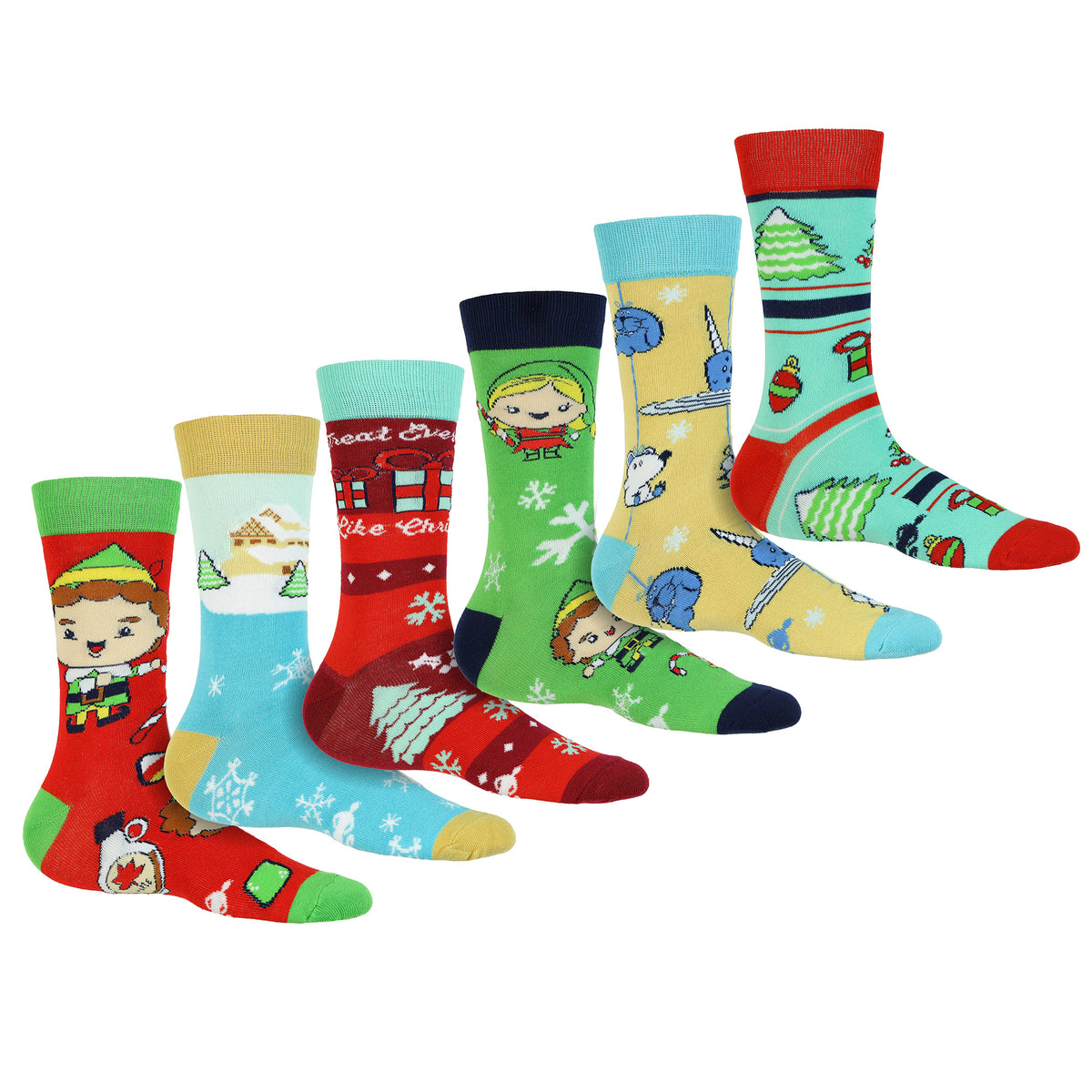 Elf The Movie Adult Holiday Buddy Inspired 6-Pack Crew Socks For Men And Women