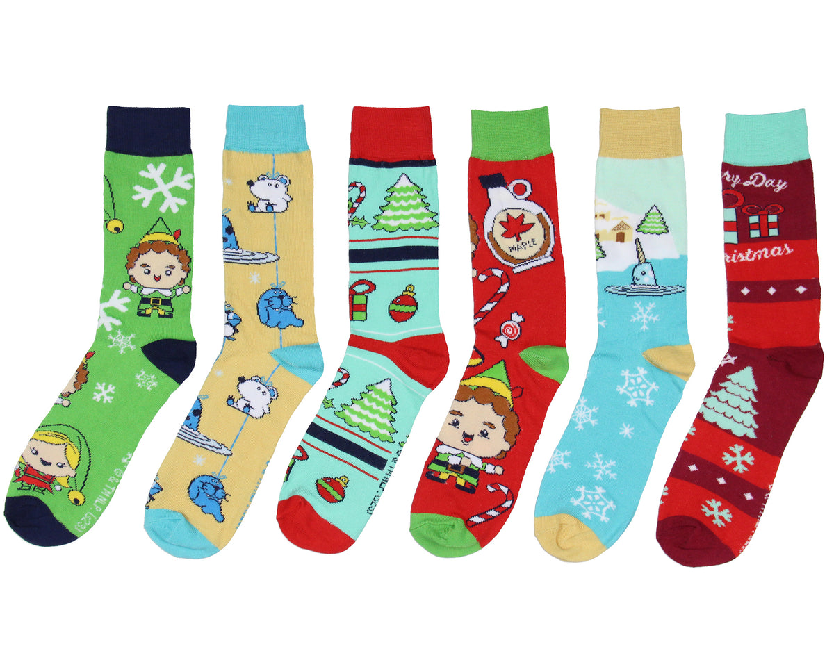 Elf The Movie Adult Holiday Buddy Inspired 6-Pack Crew Socks For Men And Women