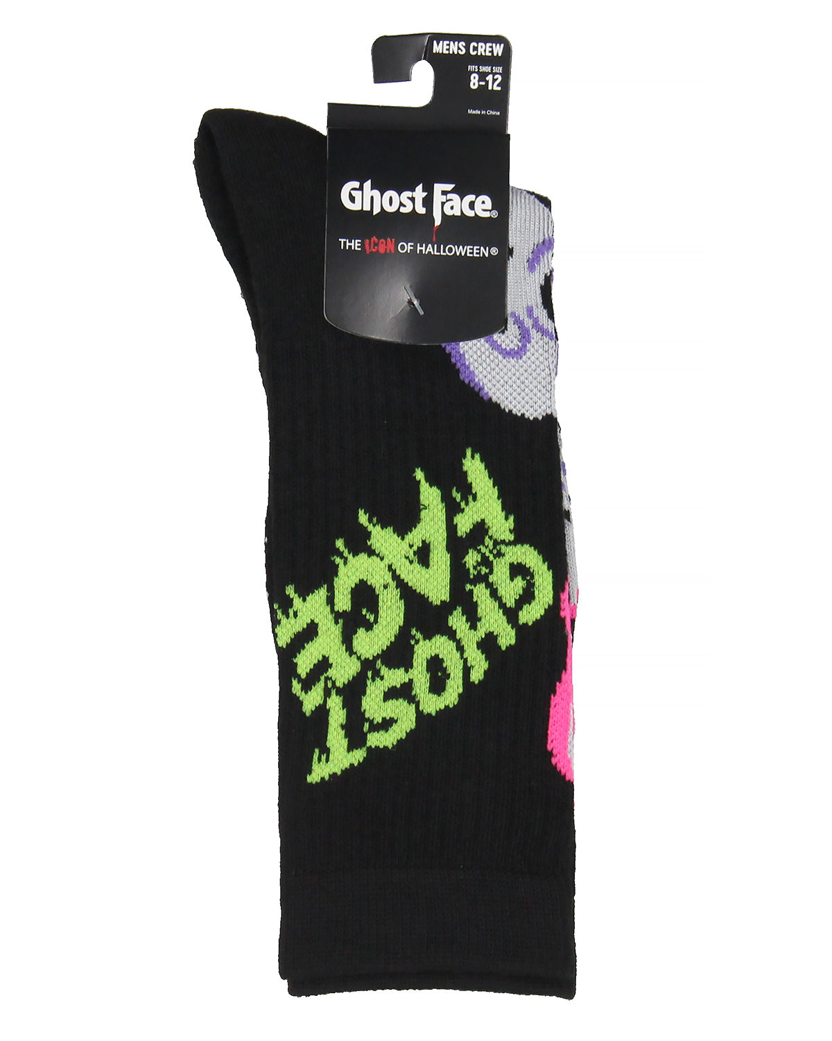 Ghostface Movie Film Neon Paint Character Halloween Crew Socks Size 8-12
