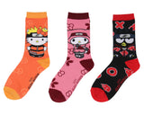 Naruto Shippuden X Hello Kitty And Friends Adult 3-Pack Crew Socks