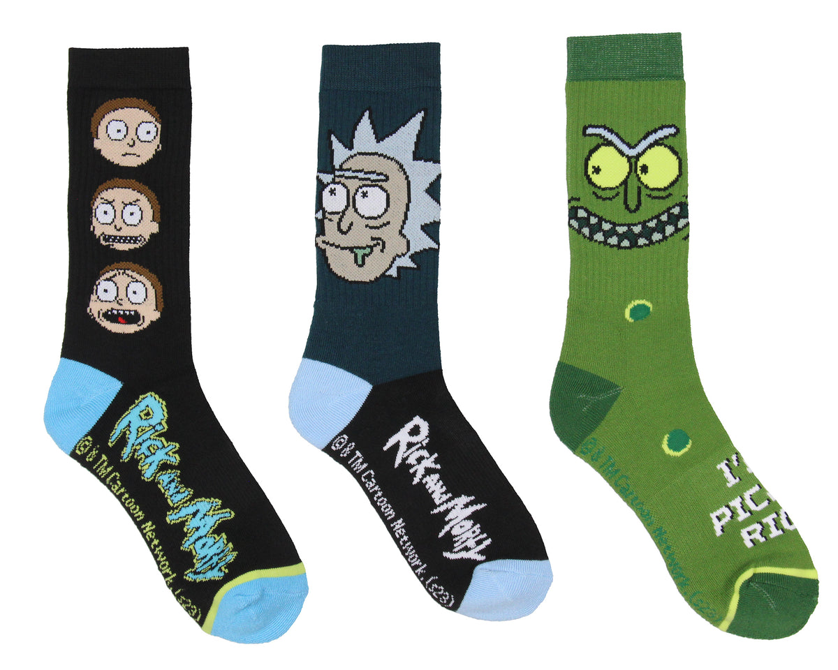 Rick And Morty Pickle Rick Athletic Cushioned Mid-Calf Crew Socks 3 Pairs