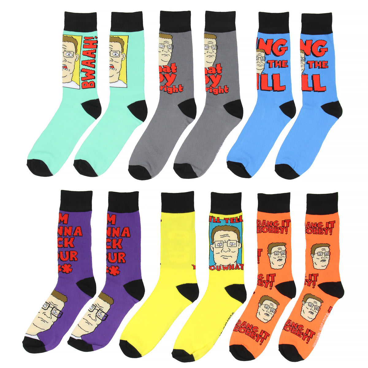 King Of The Hill Hank Hill Dang It Bobby! Crew Socks For Men 6 Pairs