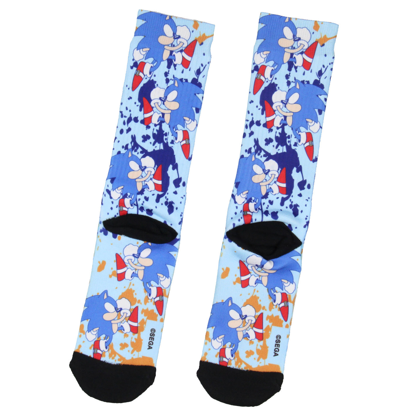 Sega Sonic The Hedgehog Running Color Splatter Sublimated Crew Socks Mid-Calf