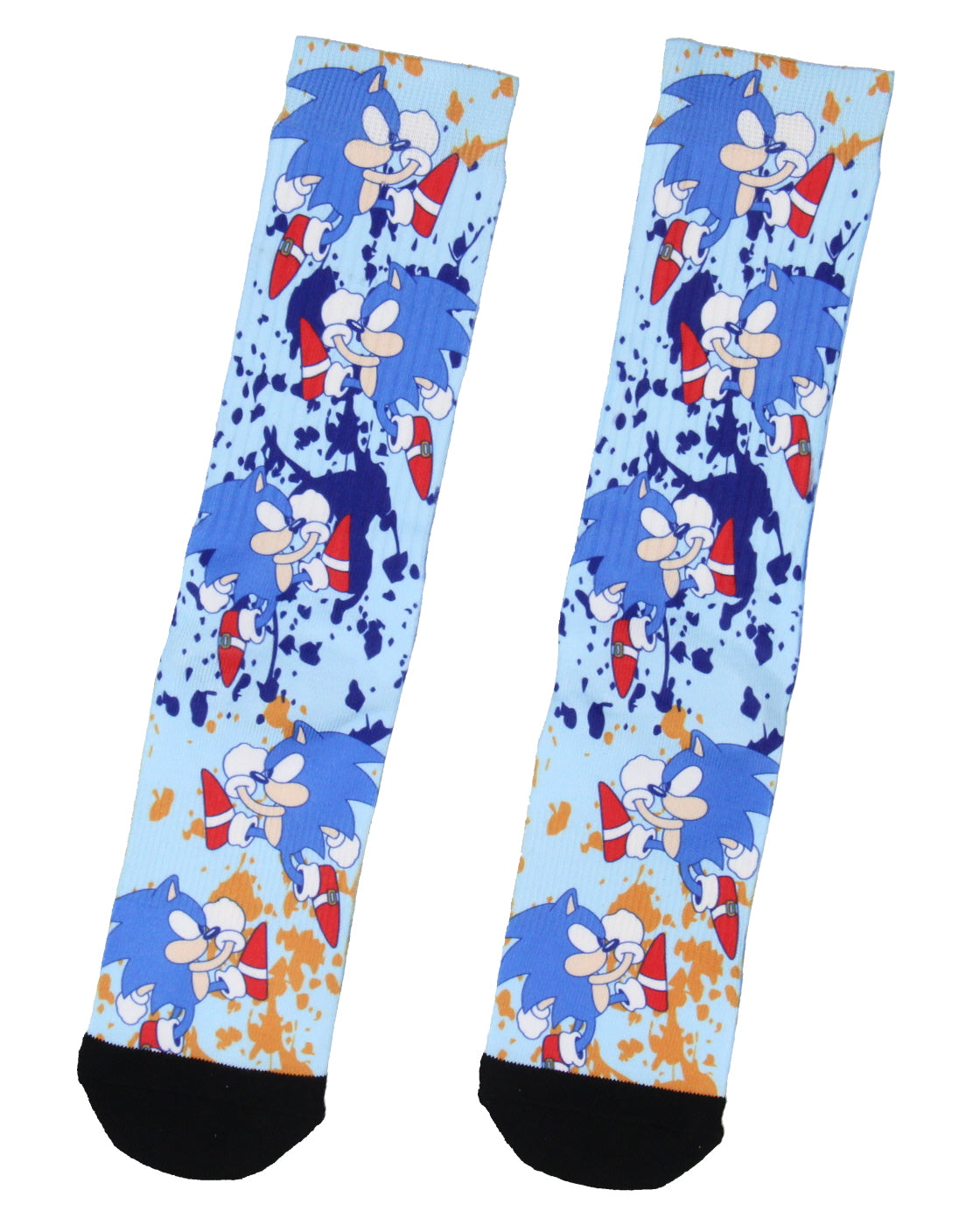 Sega Sonic The Hedgehog Running Color Splatter Sublimated Crew Socks Mid-Calf
