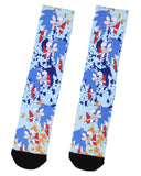 Sega Sonic The Hedgehog Running Color Splatter Sublimated Crew Socks Mid-Calf