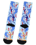 Sega Sonic The Hedgehog Running Color Splatter Sublimated Crew Socks Mid-Calf
