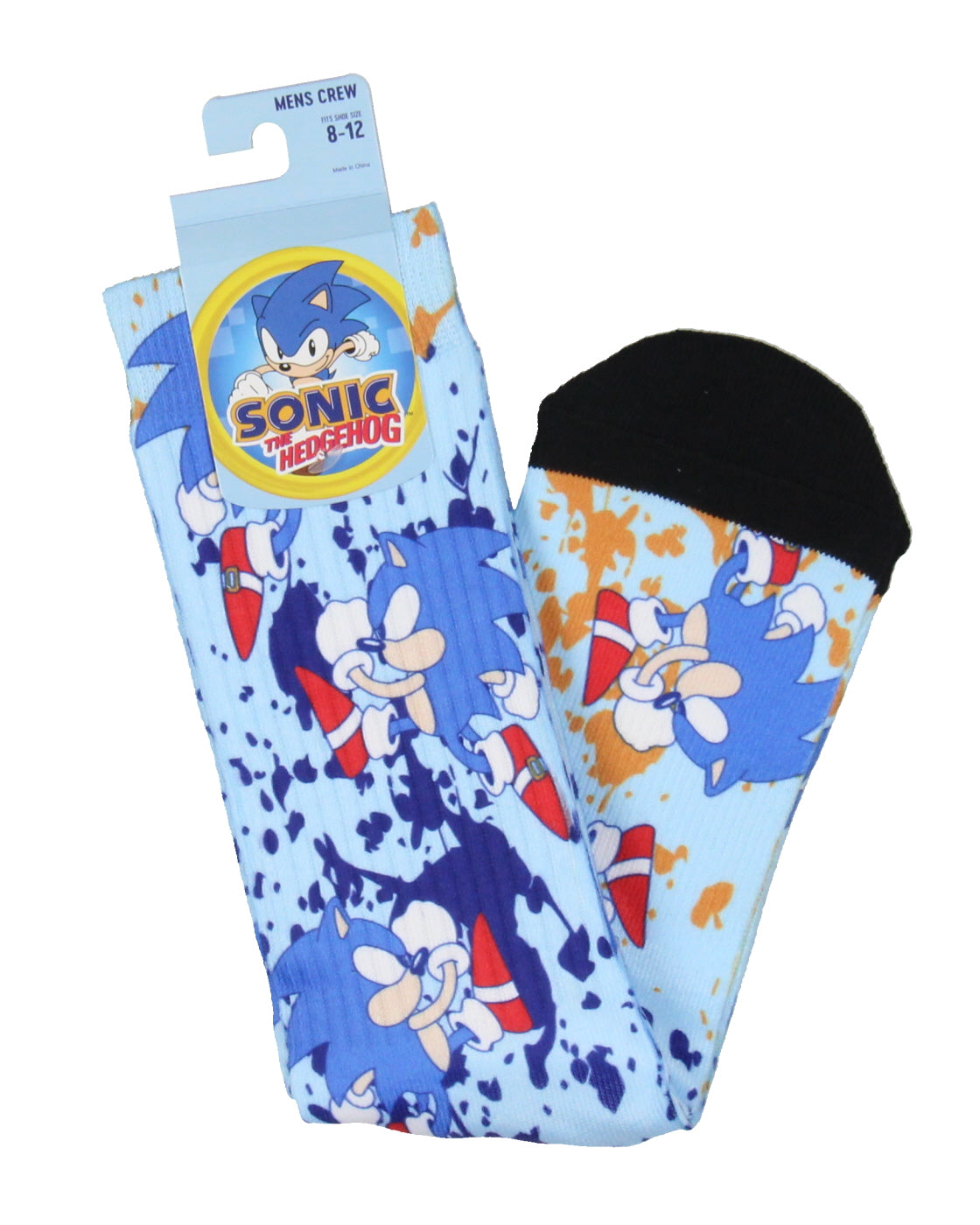 Sega Sonic The Hedgehog Running Color Splatter Sublimated Crew Socks Mid-Calf