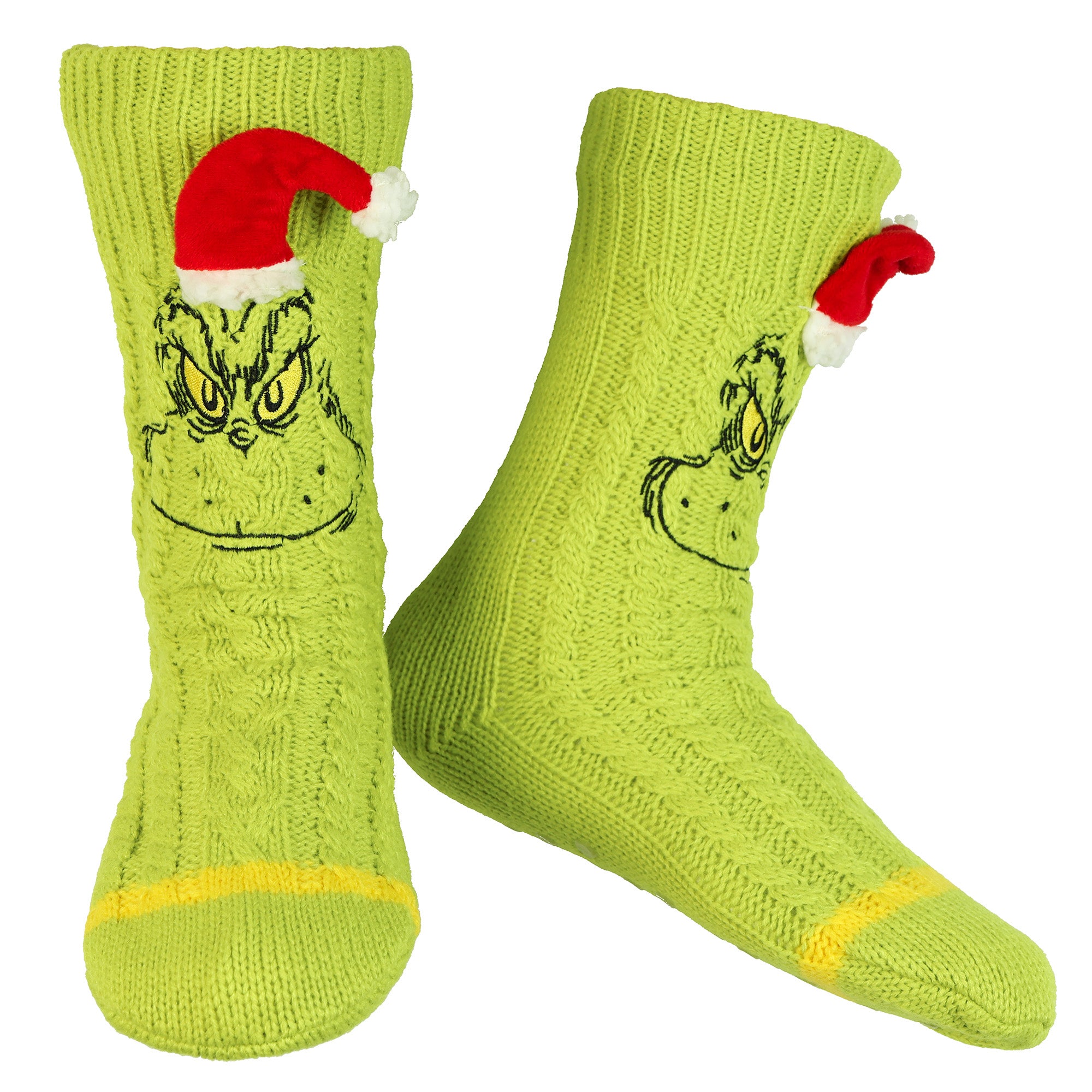 Dr. Seuss GRINCH Adult Faux Shearling Sweater Knit Slipper Socks for Men Women