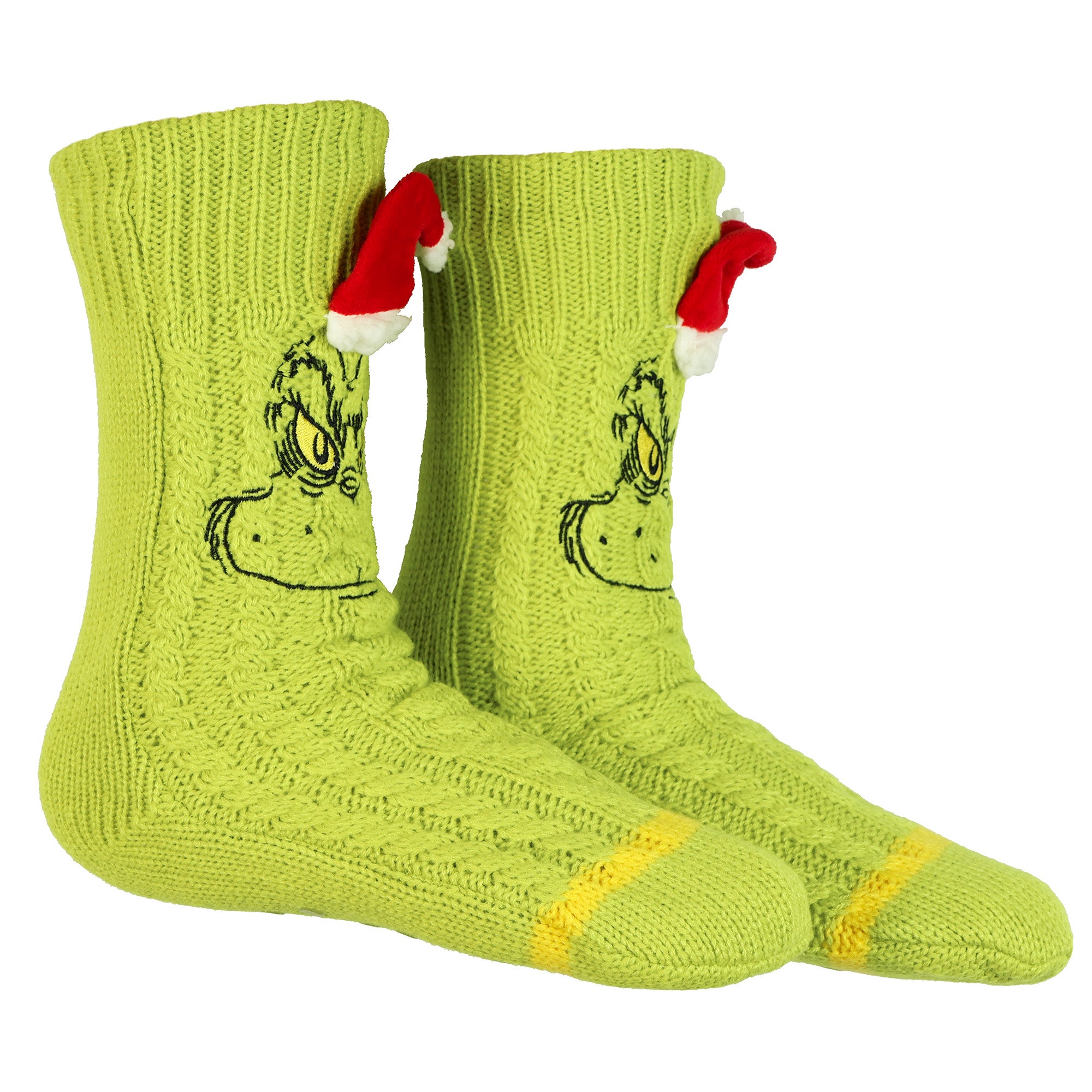 Dr. Seuss GRINCH Adult Faux Shearling Sweater Knit Slipper Socks for Men Women