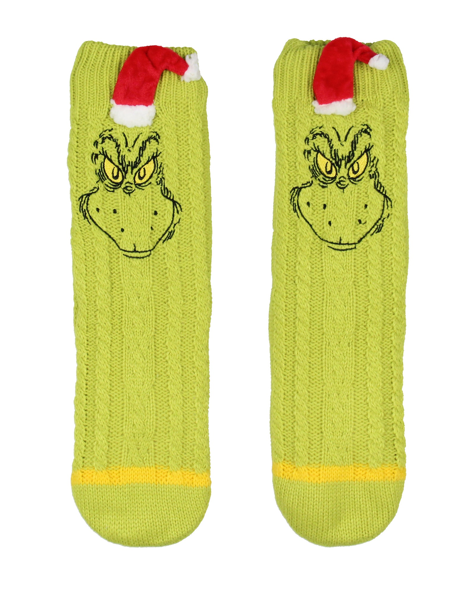 Dr. Seuss GRINCH Adult Faux Shearling Sweater Knit Slipper Socks for Men Women