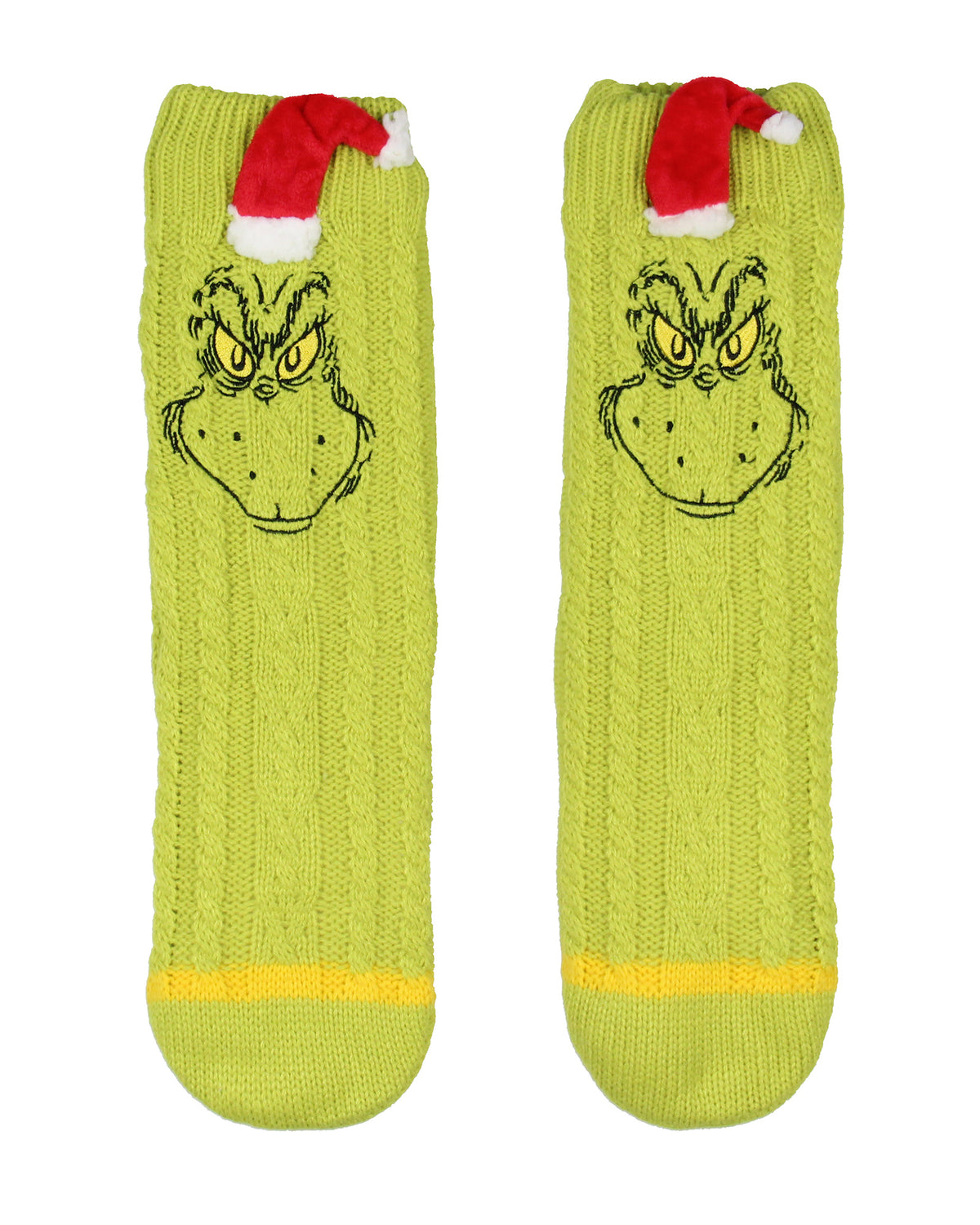 Dr. Seuss GRINCH Adult Faux Shearling Sweater Knit Slipper Socks for Men Women
