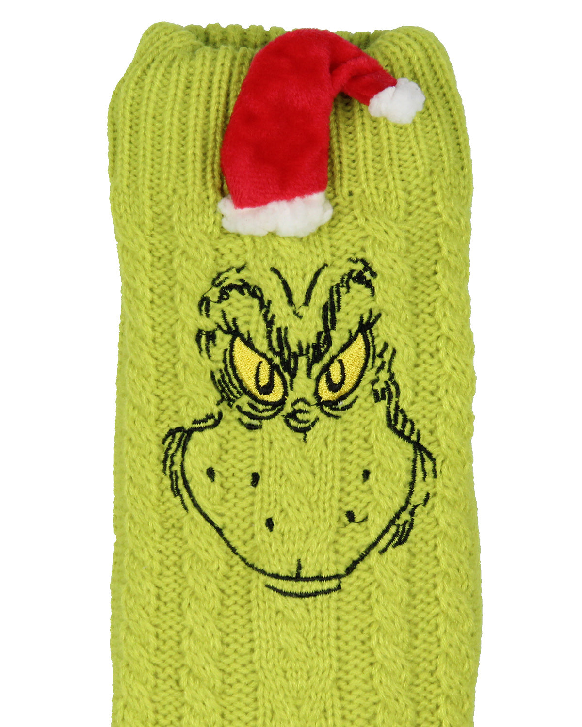 Dr. Seuss GRINCH Adult Faux Shearling Sweater Knit Slipper Socks for Men Women