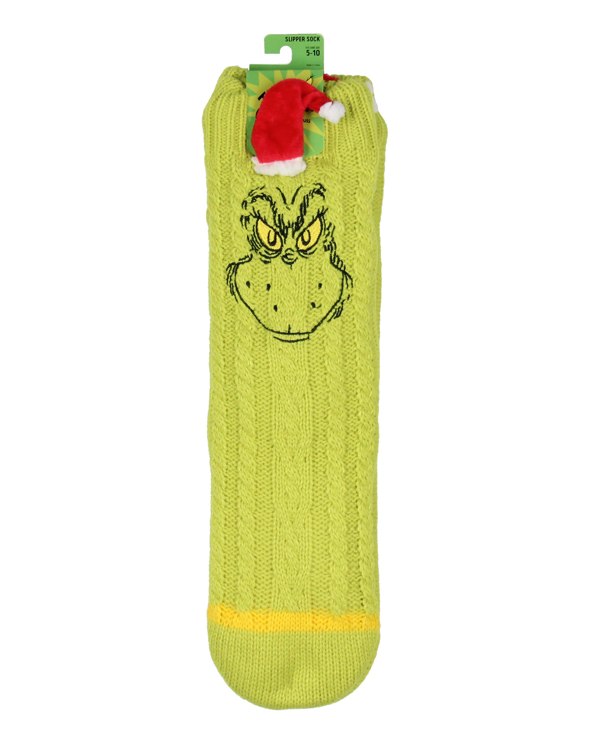 Dr. Seuss GRINCH Adult Faux Shearling Sweater Knit Slipper Socks for Men Women