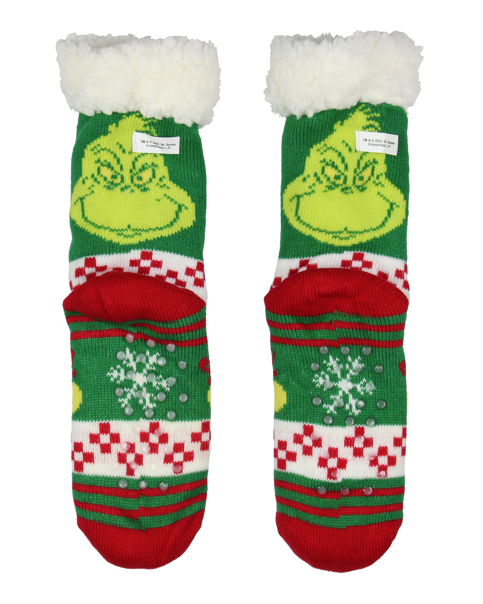 Dr Seuss GRINCH Adult Fair Isle Sweater Knit Slipper Socks For Men and Women