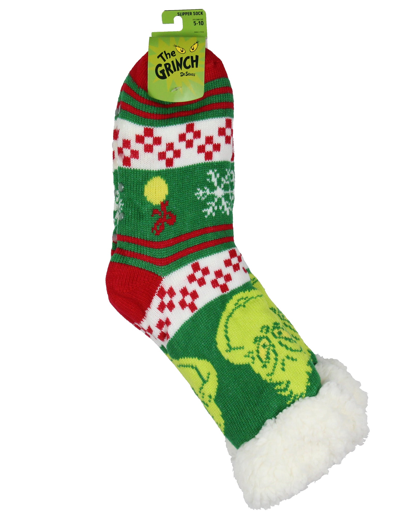 Dr Seuss GRINCH Adult Fair Isle Sweater Knit Slipper Socks For Men and Women