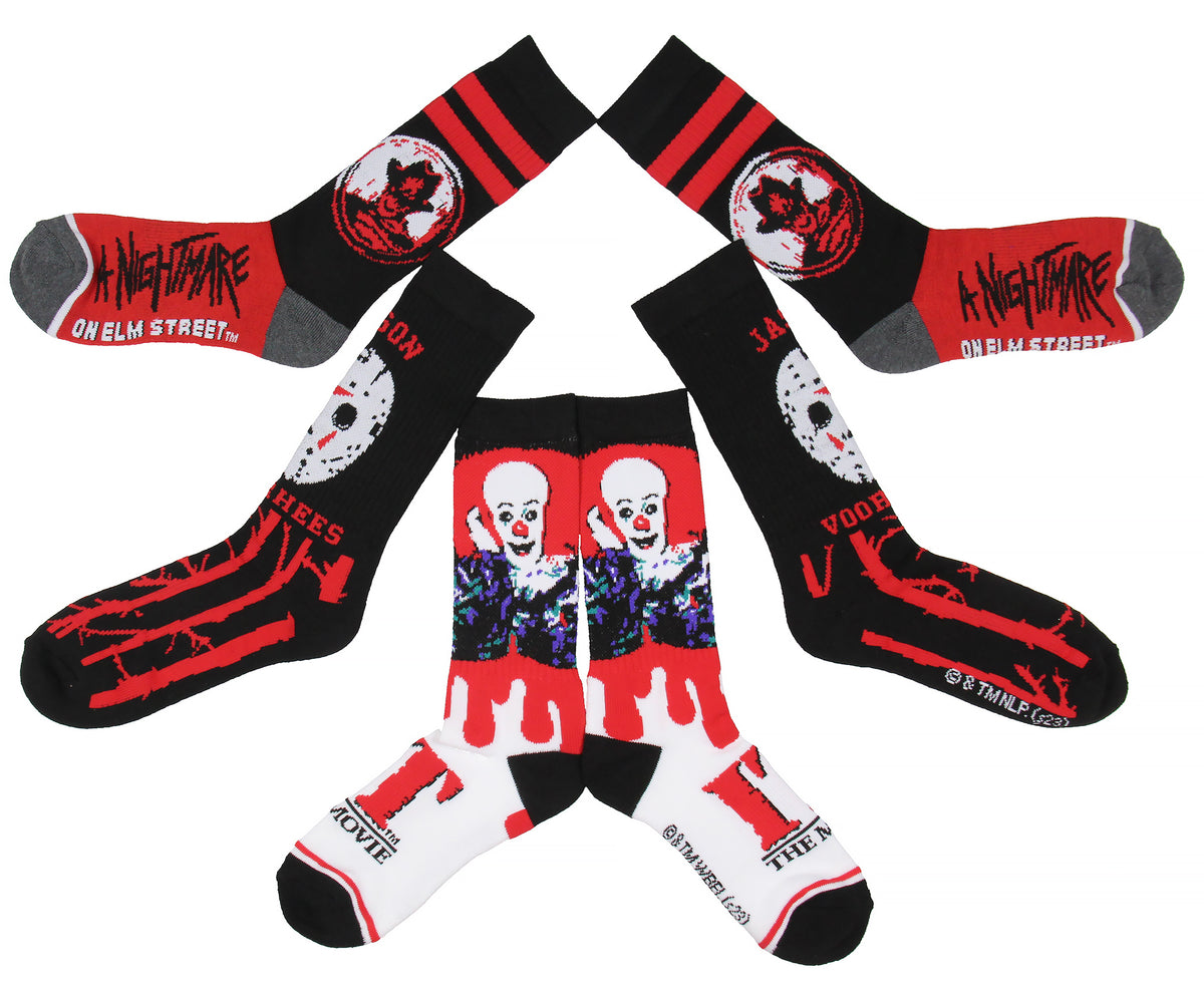 Horror Movie Friday The 13th A Nightmare On Elm Street IT Crew Socks Size 8-12