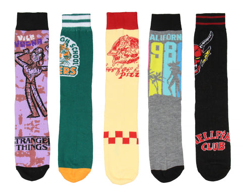 Stranger Things Hellfire Club Hawkins High School Adult Men's Crew Socks 5 Pairs