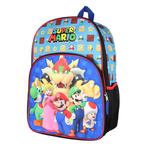 Super Mario Bowser Luigi Princess Peach 16" Kids Bag School Travel Backpack
