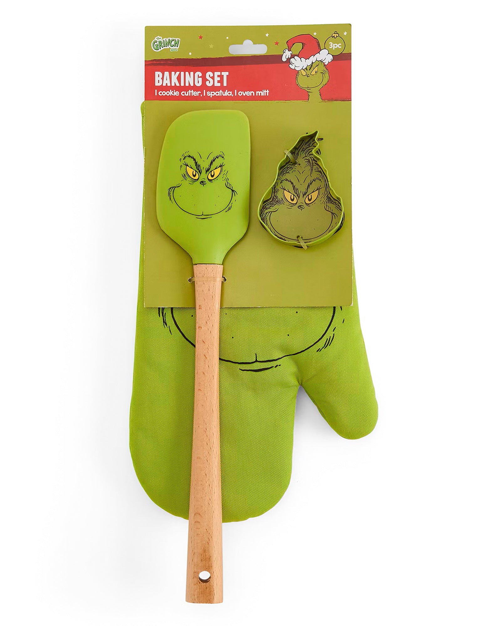 Dr. Seuss The Grinch Cookie Cutter Spatula and Oven Mitt Baking Set