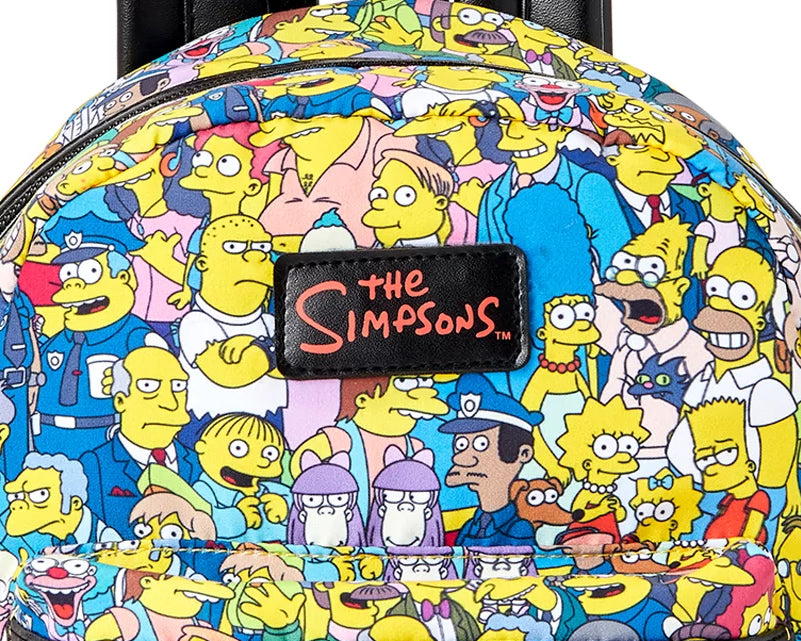 The Simpsons All Over Character Print Women's Mini Backpack With Pom Zipper Pull 11"