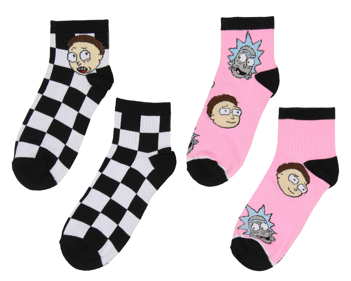Rick and Morty Men's Face Expressions Print Checkered Quarter Crew Socks 2 Count