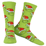 Dr. Seuss Adult The Grinch Santa Hat Fuzzy Cozy Anti-Slip Crew Socks 1 Pair OSFM