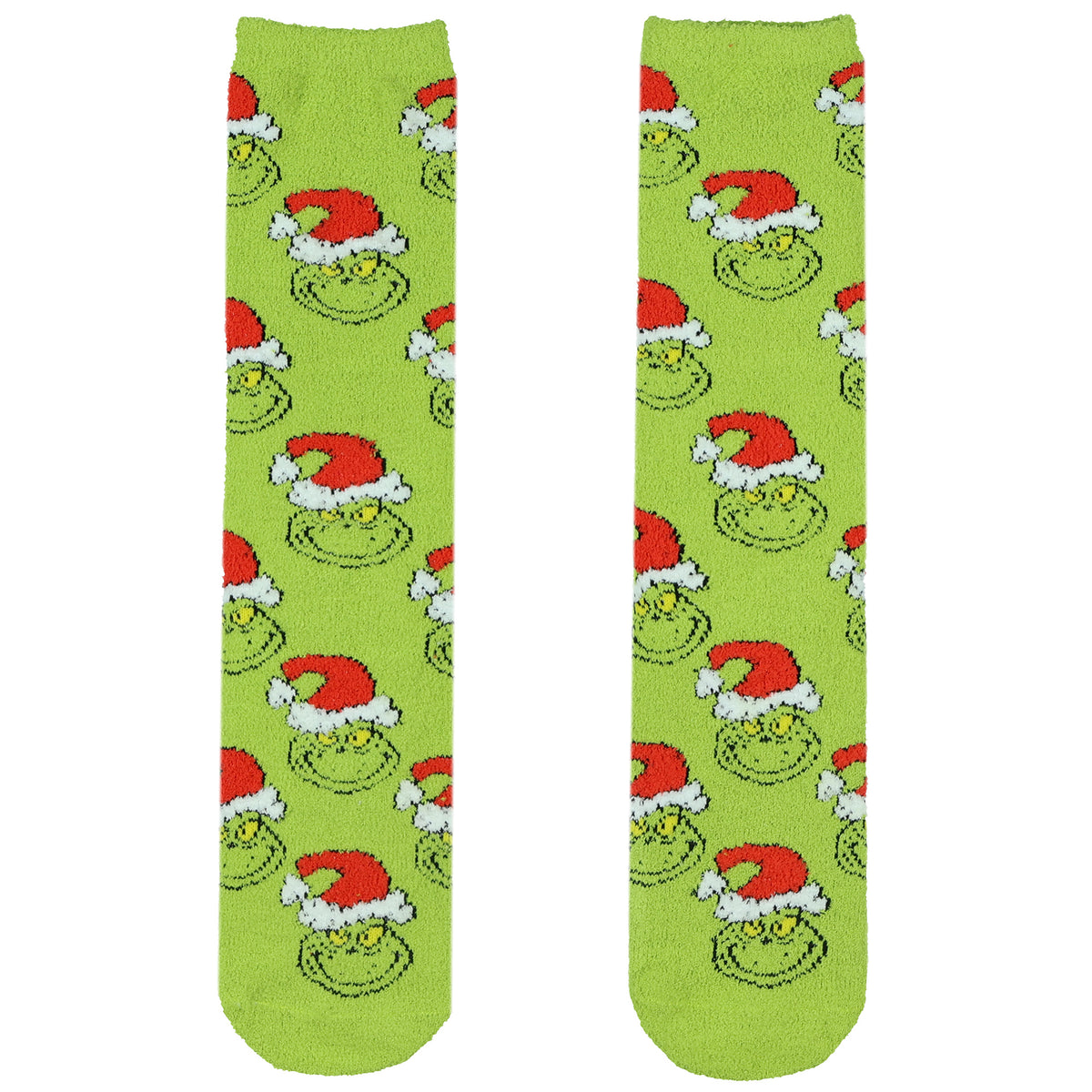 Dr. Seuss Adult The Grinch Santa Hat Fuzzy Cozy Anti-Slip Crew Socks 1 Pair OSFM