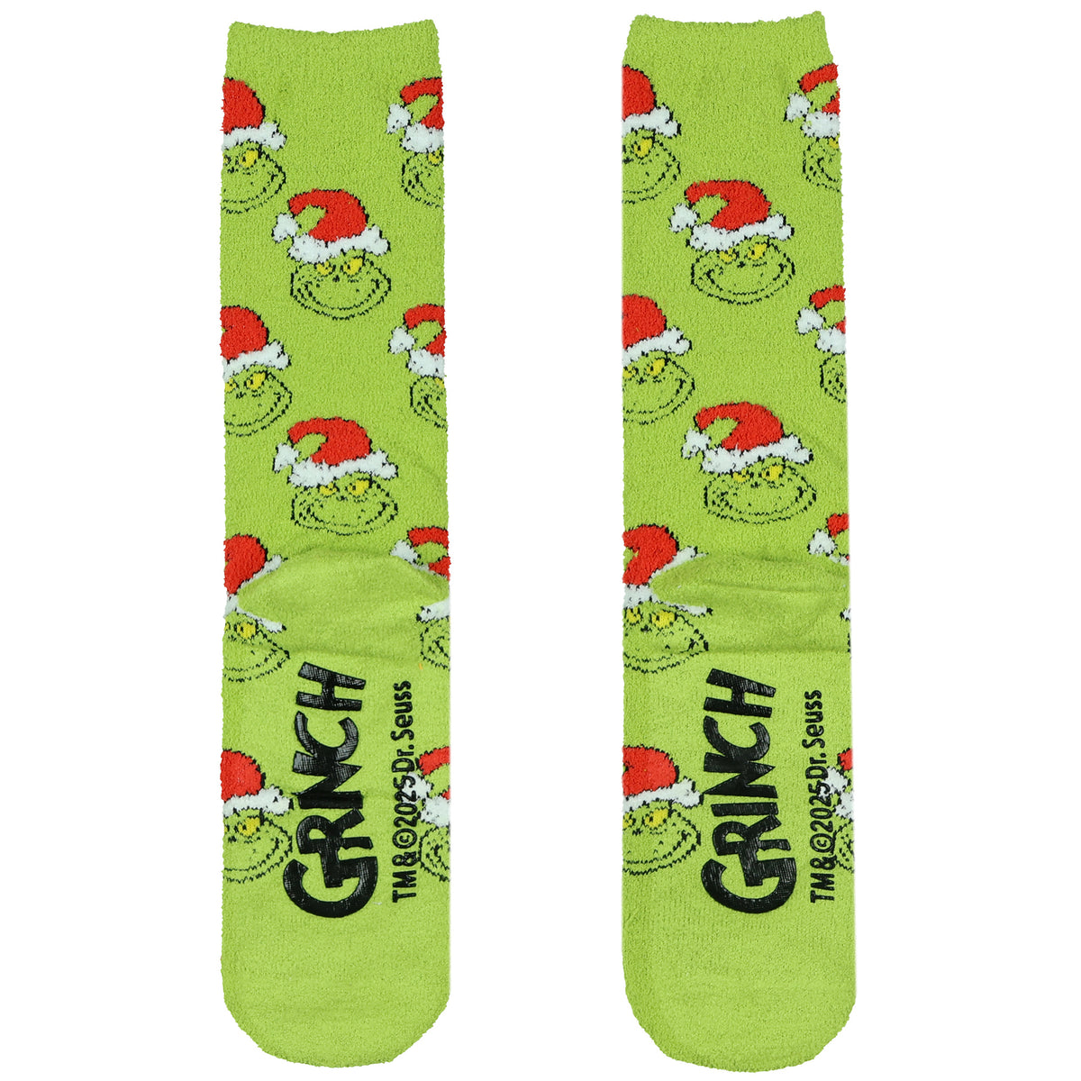 Dr. Seuss Adult The Grinch Santa Hat Fuzzy Cozy Anti-Slip Crew Socks 1 Pair OSFM