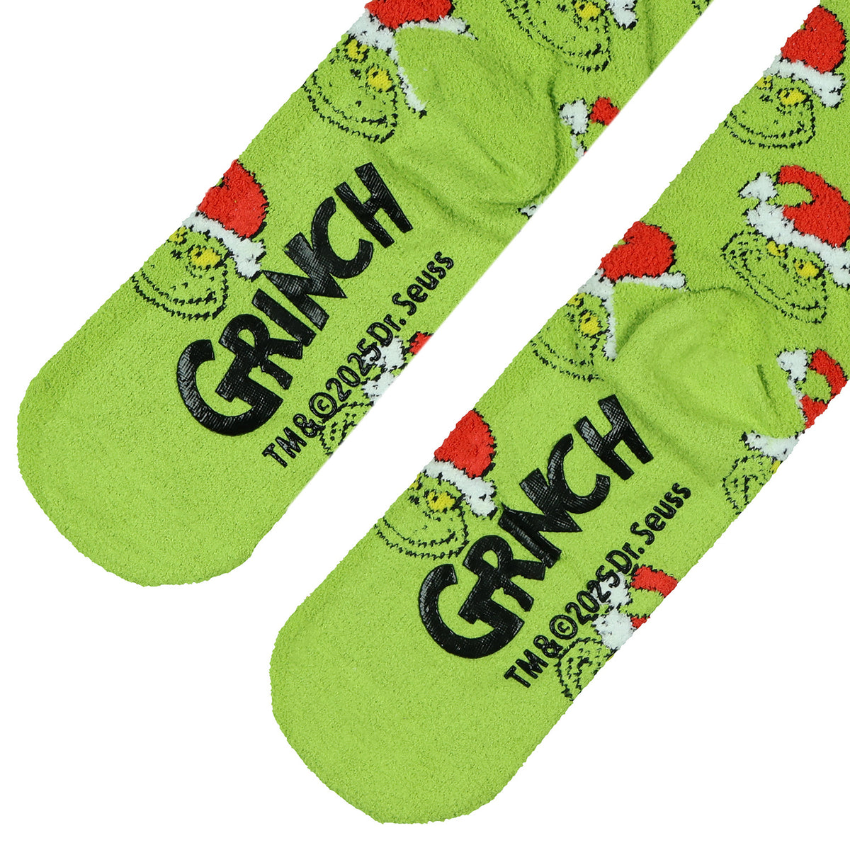 Dr. Seuss Adult The Grinch Santa Hat Fuzzy Cozy Anti-Slip Crew Socks 1 Pair OSFM