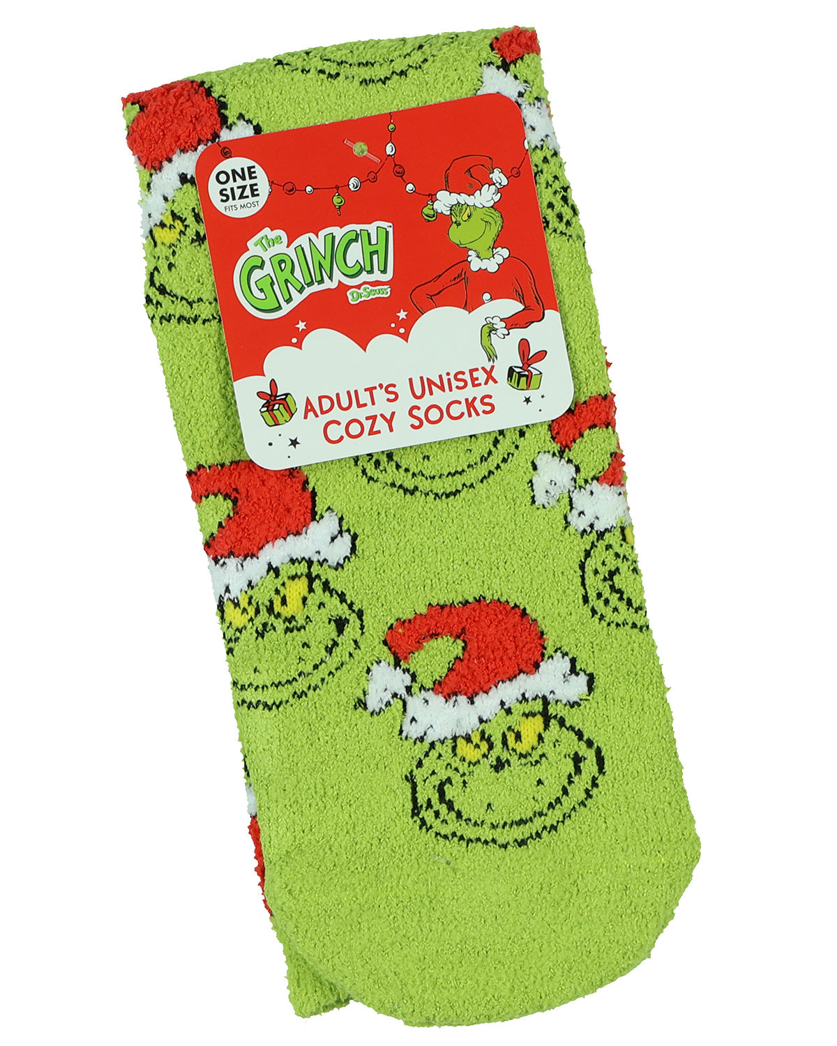 Dr. Seuss Adult The Grinch Santa Hat Fuzzy Cozy Anti-Slip Crew Socks 1 Pair OSFM