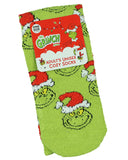 Dr. Seuss Adult The Grinch Santa Hat Fuzzy Cozy Anti-Slip Crew Socks 1 Pair OSFM