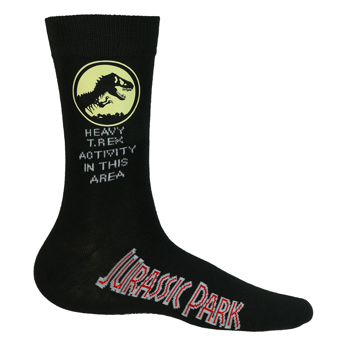 Jurassic Park Socks Men's T Rex Logo Dinosaur Warning Crew Sock 1 Pair OSFM