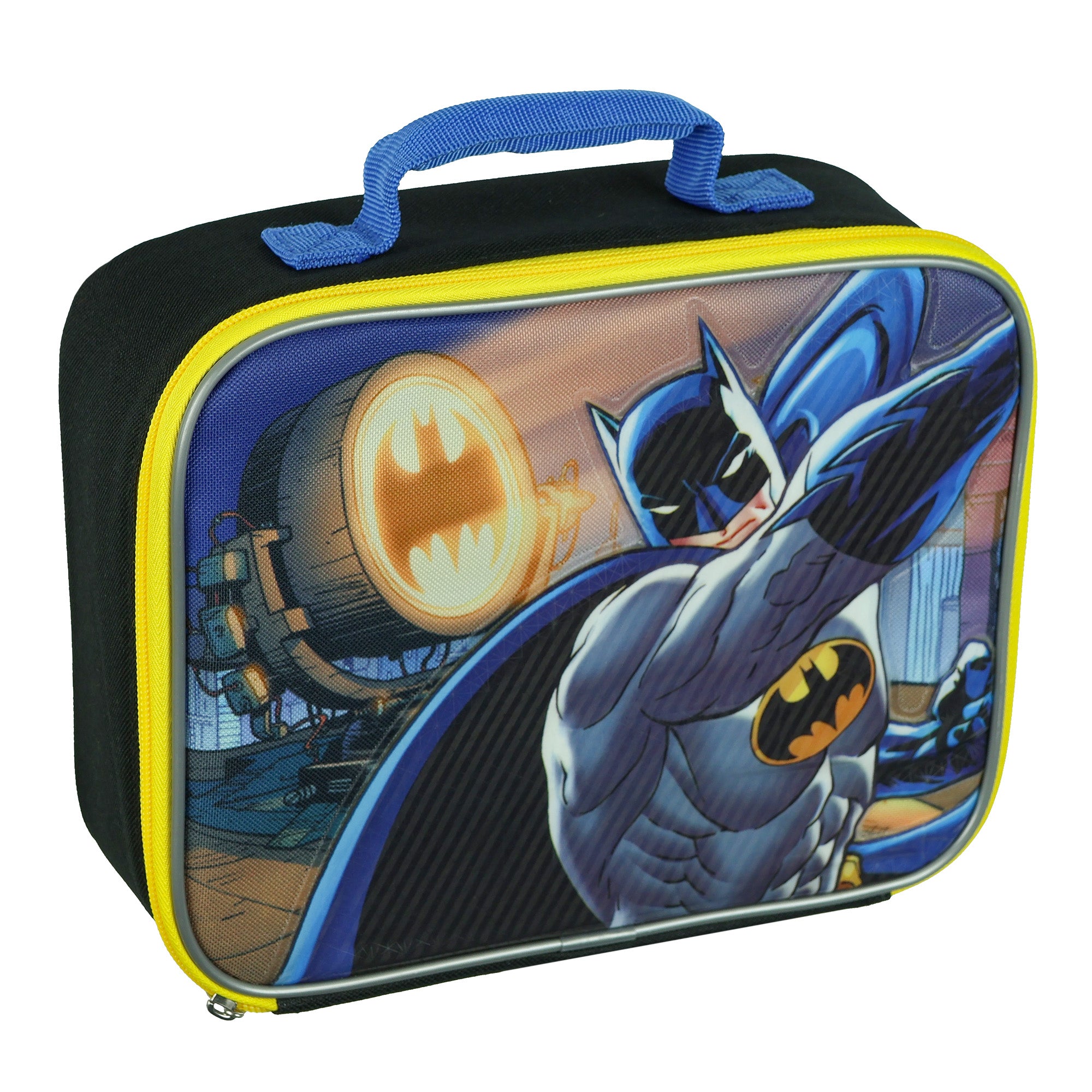 DC Comics Batman Lunch Box Bat Signal Kids Insulated Full Zip Tote Bag 10"