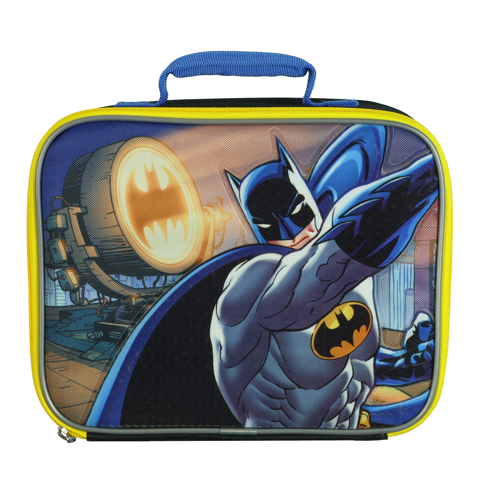 DC Comics Batman Lunch Box Bat Signal Kids Insulated Full Zip Tote Bag 10"