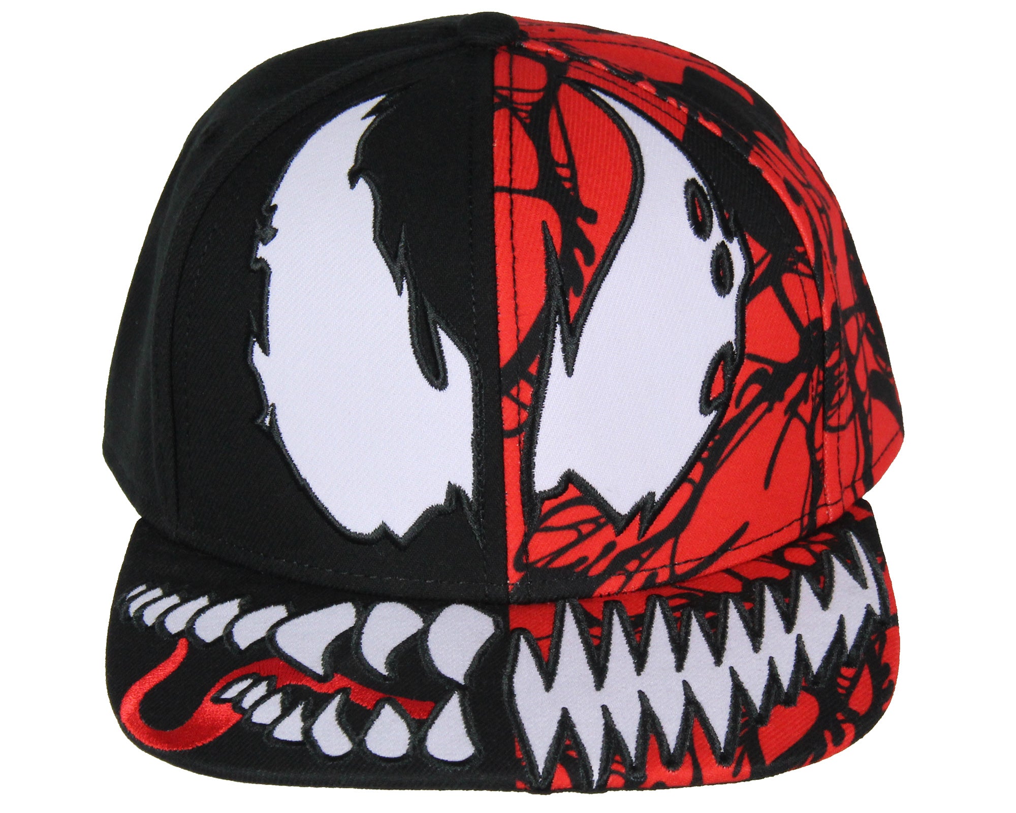 Marvel Comics Venom Carnage Split Face Embroidered Flat Bill Snapback Hat