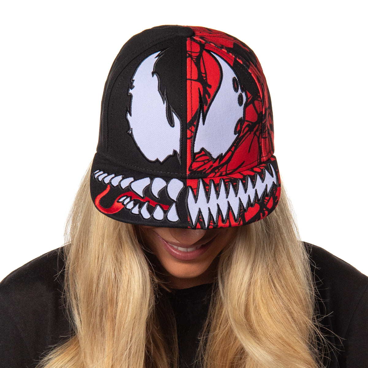 Marvel Comics Venom Carnage Split Face Embroidered Flat Bill Snapback Hat
