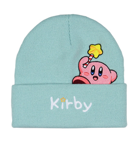 Nintendo Kirby Peek A Boo Embroidered Character Cuff Knit Beanie Hat Cap