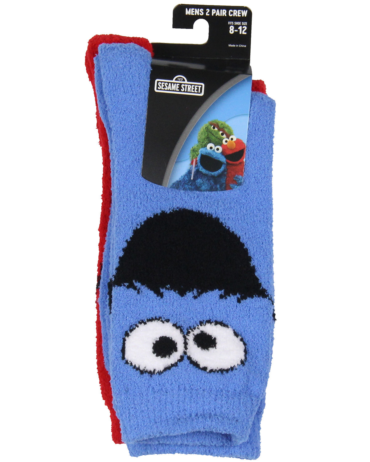 Sesame Street Socks Cookie Monster And Elmo Adult Fuzzy Plush Crew Socks 2 Pack
