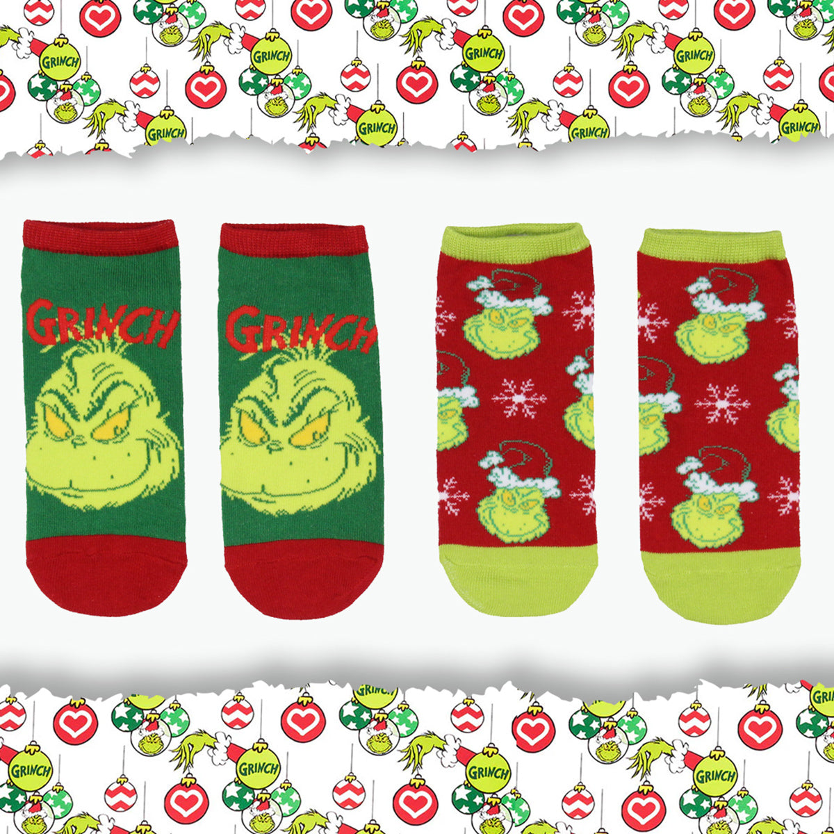 Dr. Seuss GRINCH Socks Adult Christmas Holiday No-Show Ankle Socks 2 Pairs