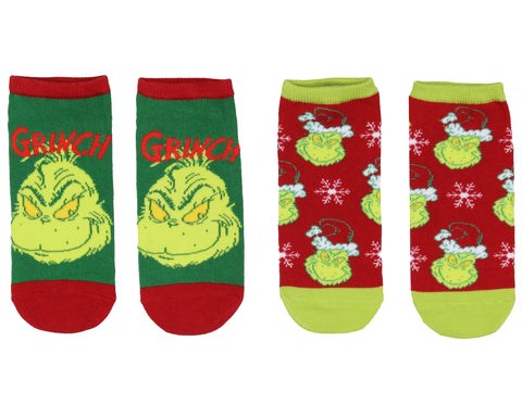 Dr Seuss GRINCH Socks Adult Christmas Holiday No-Show Ankle Socks 2 Pairs