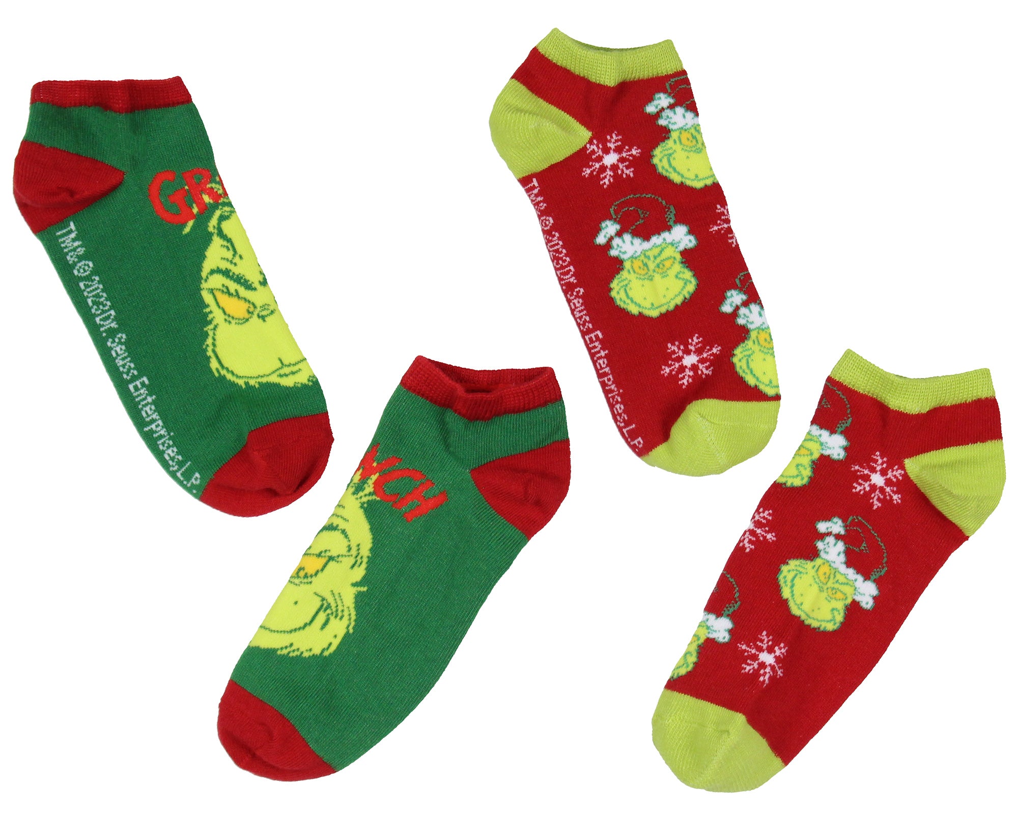 Dr. Seuss GRINCH Socks Adult Christmas Holiday No-Show Ankle Socks 2 Pairs